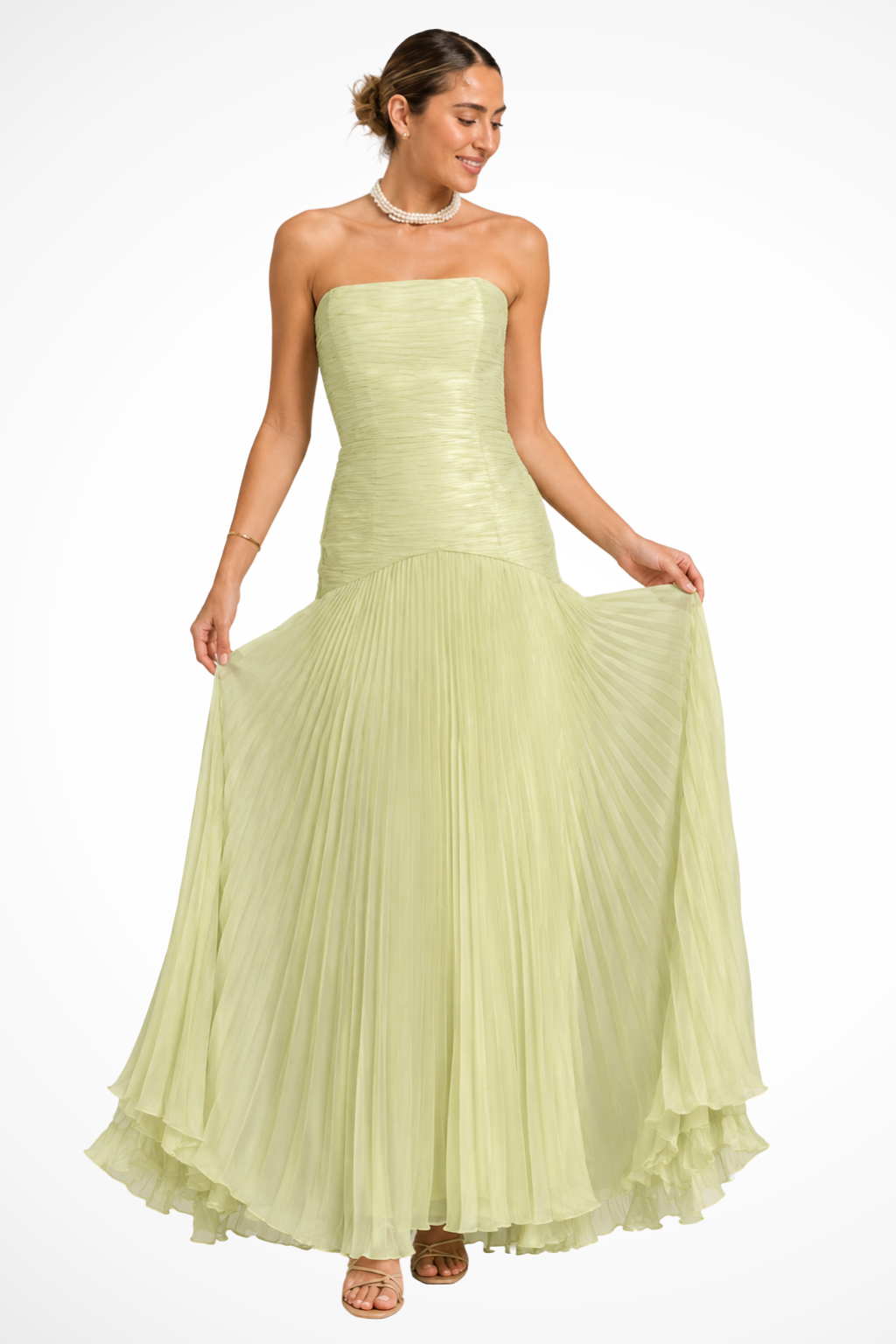 Strapless Pleated Drop Waist Wedding Guest Dress Celeste