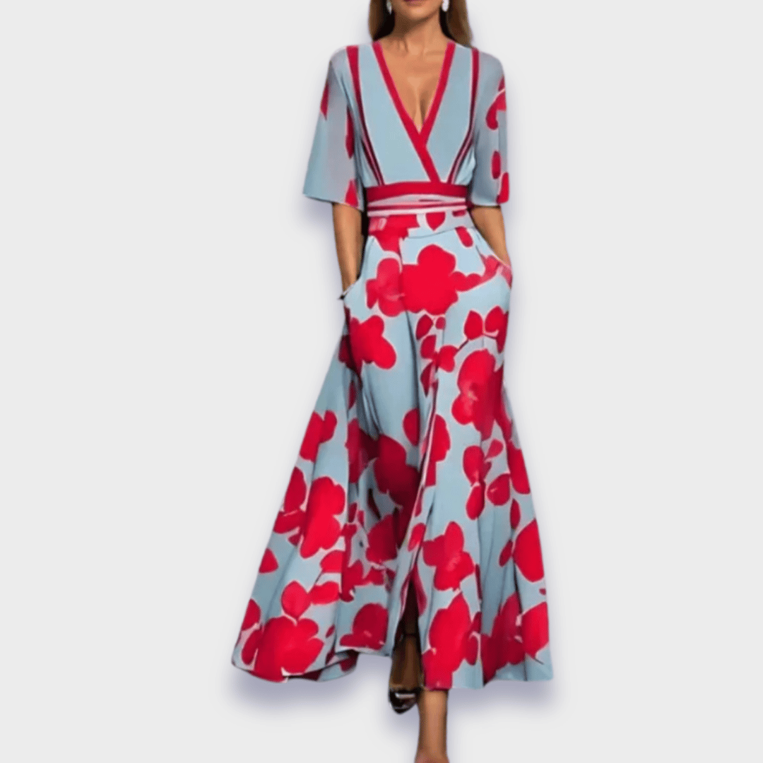 Beatrice — Floral Print Maxi Dress With Elegant V-Neck Summer Gown Design