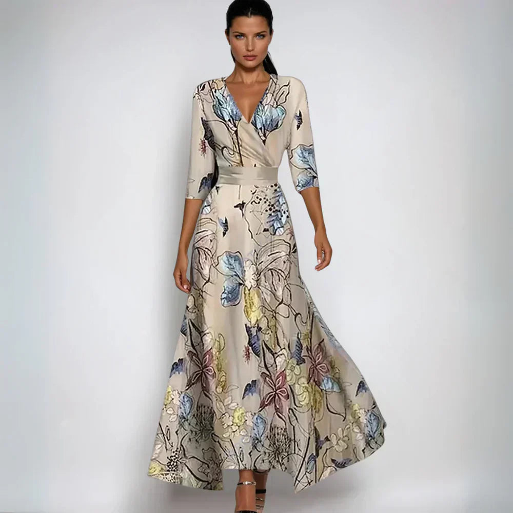 Beatrice — Floral Print Maxi Dress With Elegant V-Neck Summer Gown Design