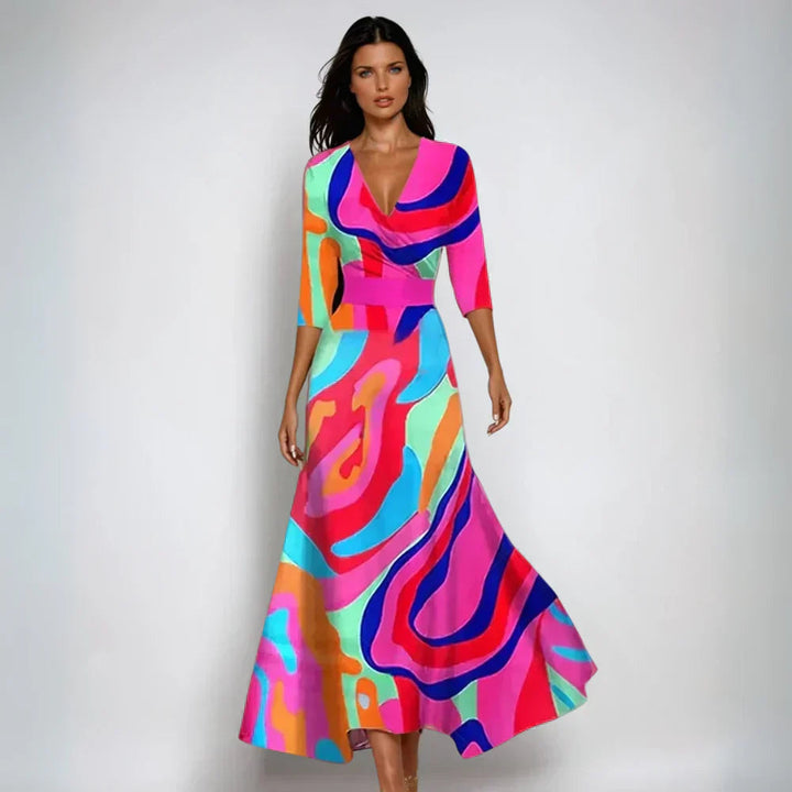 Beatrice — Floral Print Maxi Dress With Elegant V-Neck Summer Gown Design