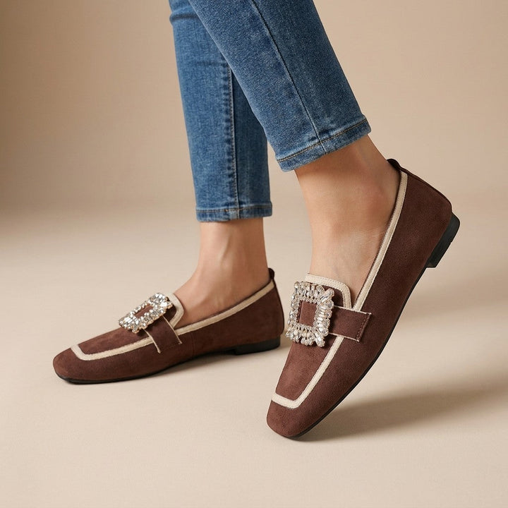 Loraine — Elegant Jewel Detail Slip-On Loafers With Stylish Square Toe Design