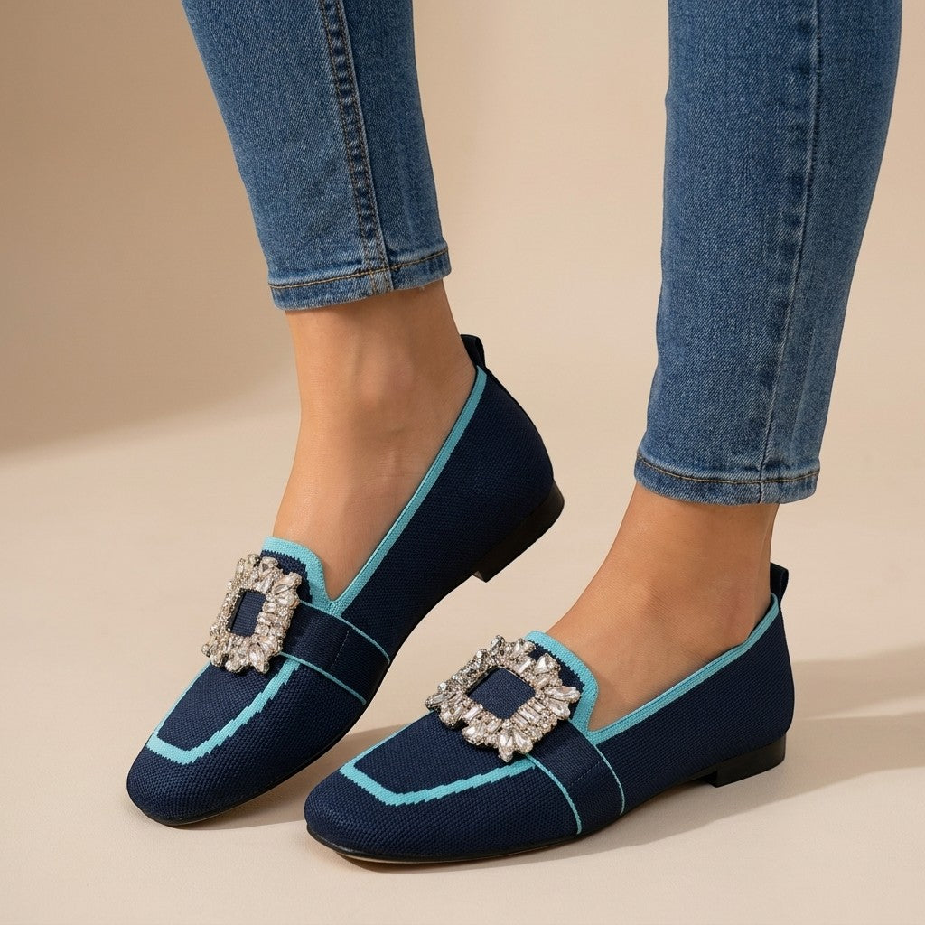 Loraine — Elegant Jewel Detail Slip-On Loafers With Stylish Square Toe Design