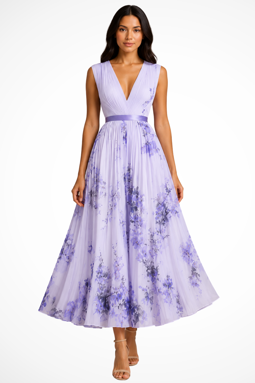 Maristella — Floral Print Midi Dress With Elegant Sleeveless V-Neck Summer Style