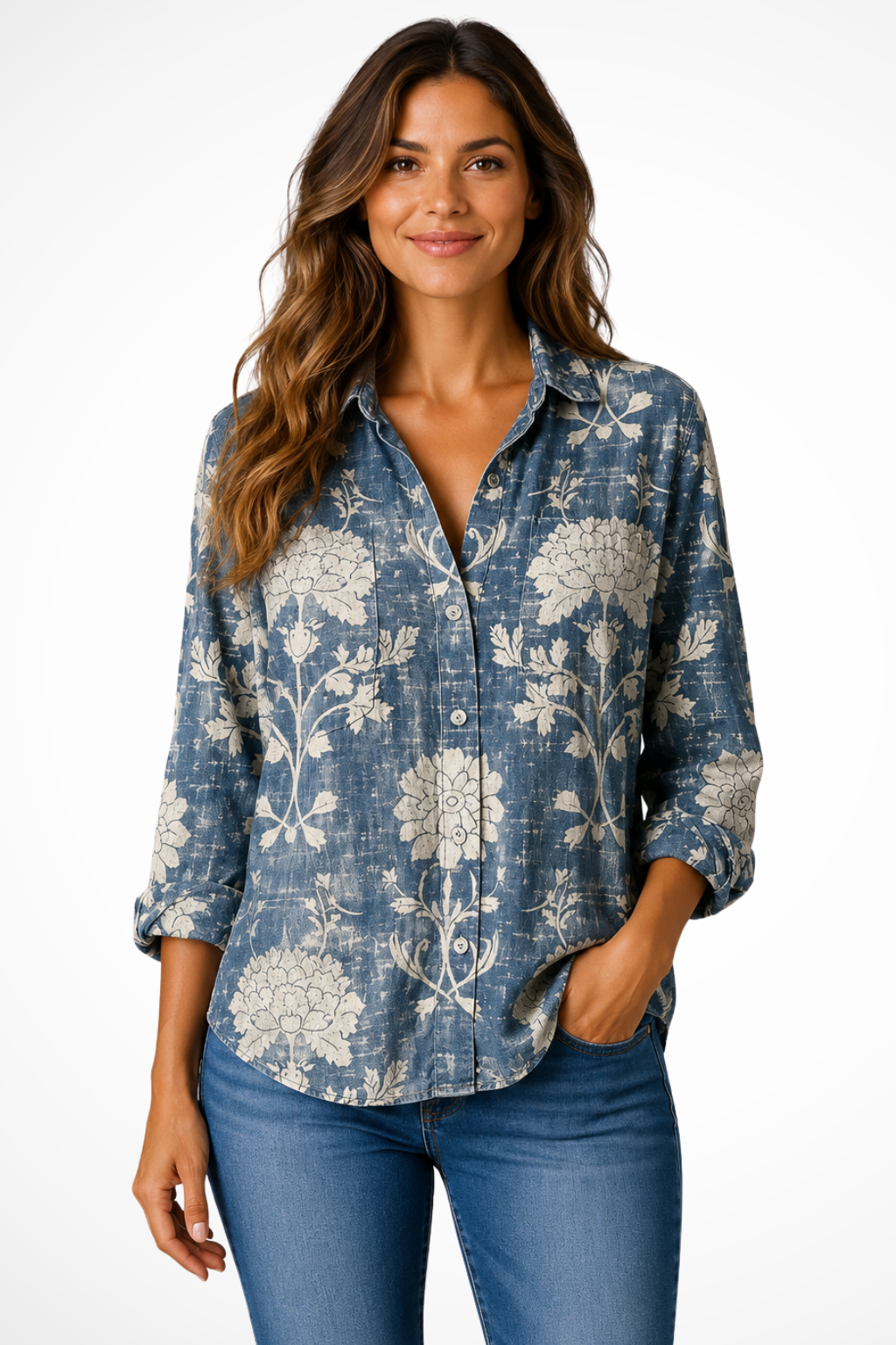 Belladonna — Lightweight Bohemian Print Blouse With Relaxed Roll-Up Sleeve Style