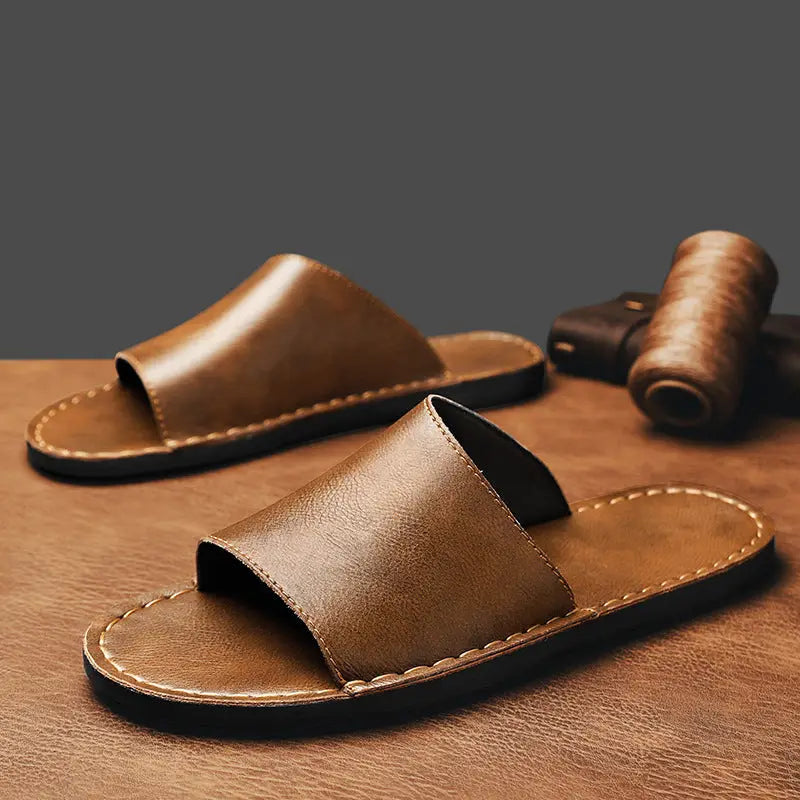 Wideslide — Minimalist Leather Slide Sandals With Comfortable Wide Strap Summer Design