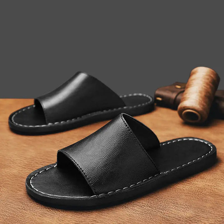 Wideslide — Minimalist Leather Slide Sandals With Comfortable Wide Strap Summer Design