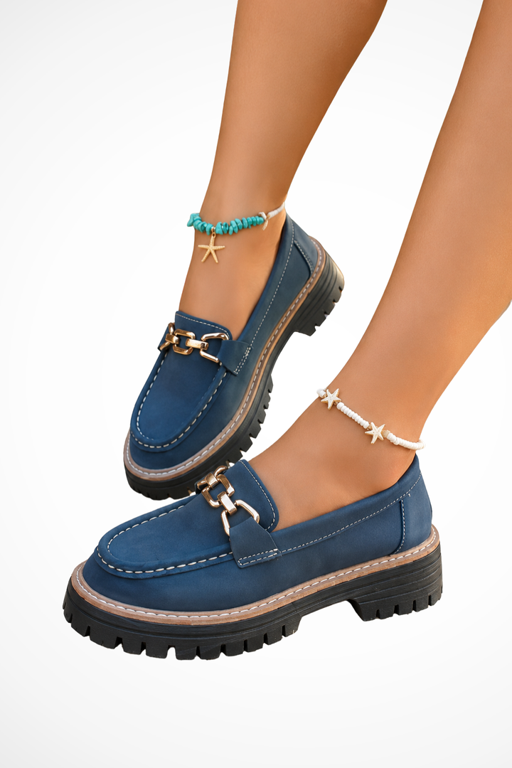 Seraphielle — Stylish Platform Loafers With Chic Slip-On Gold Chain Accent Design