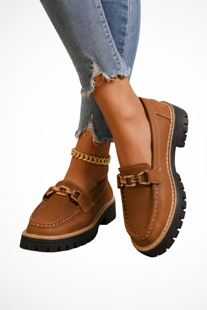 Seraphielle — Stylish Platform Loafers With Chic Slip-On Gold Chain Accent Design