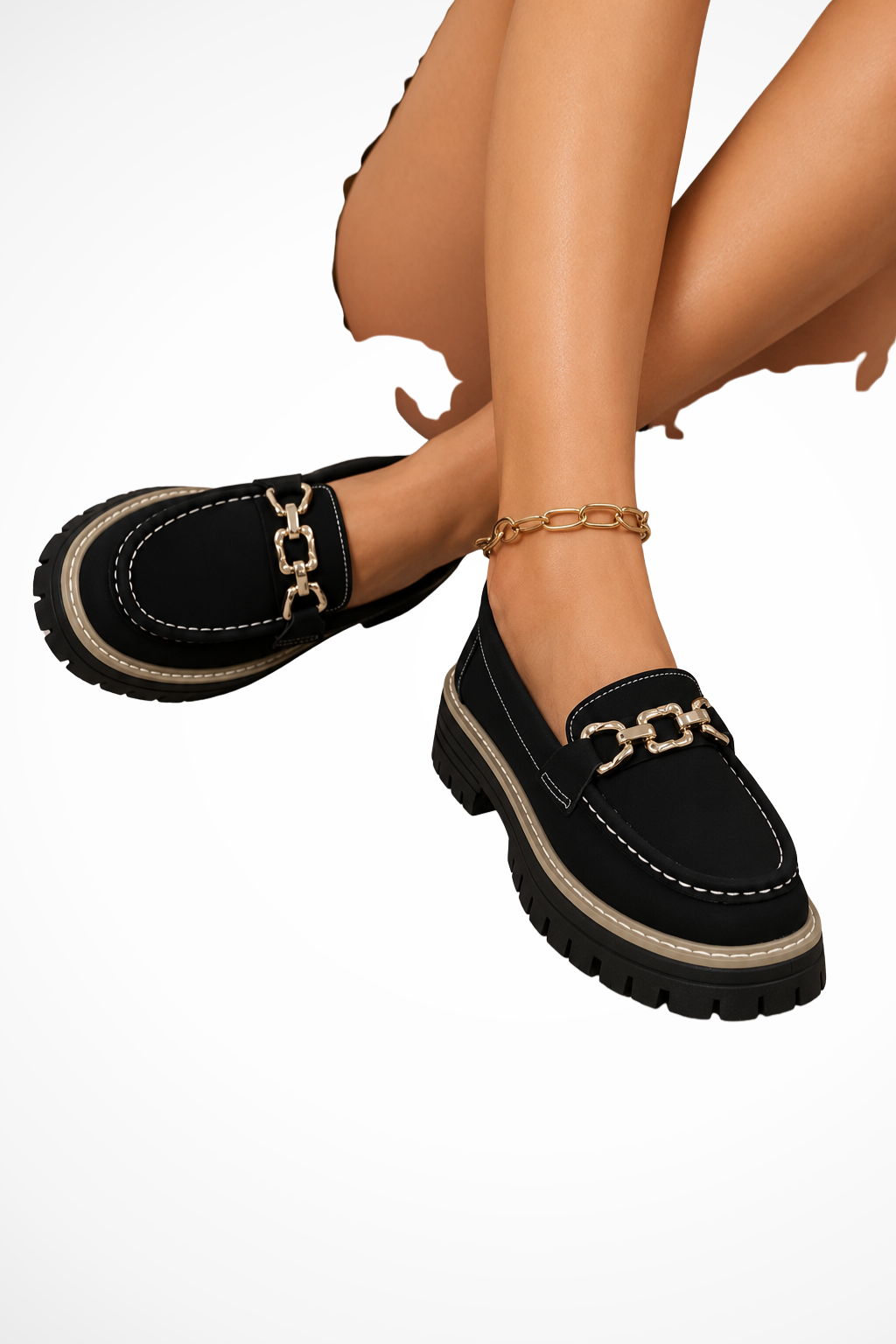 Seraphielle — Stylish Platform Loafers With Chic Slip-On Gold Chain Accent Design