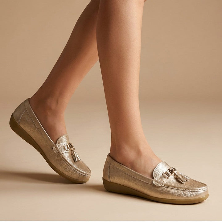 Solenne — Comfortable Leather Penny Loafers With Elegant Slip-On Tassel Design