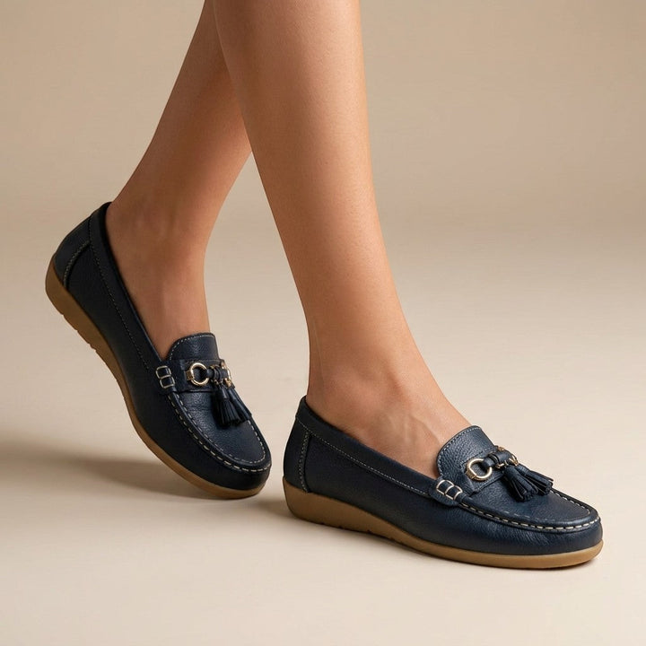 Solenne — Comfortable Leather Penny Loafers With Elegant Slip-On Tassel Design