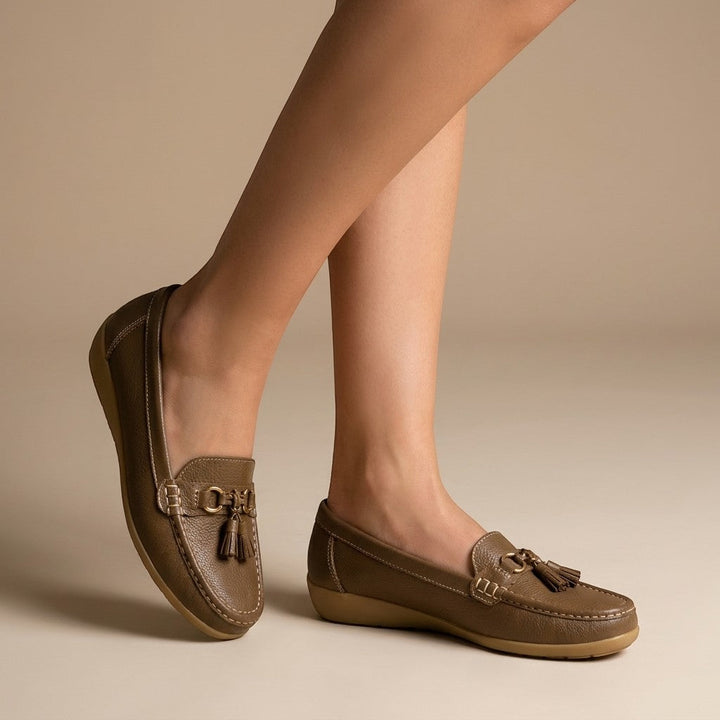 Solenne — Comfortable Leather Penny Loafers With Elegant Slip-On Tassel Design