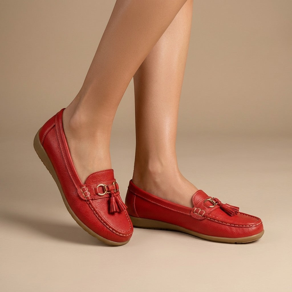 Solenne — Comfortable Leather Penny Loafers With Elegant Slip-On Tassel Design