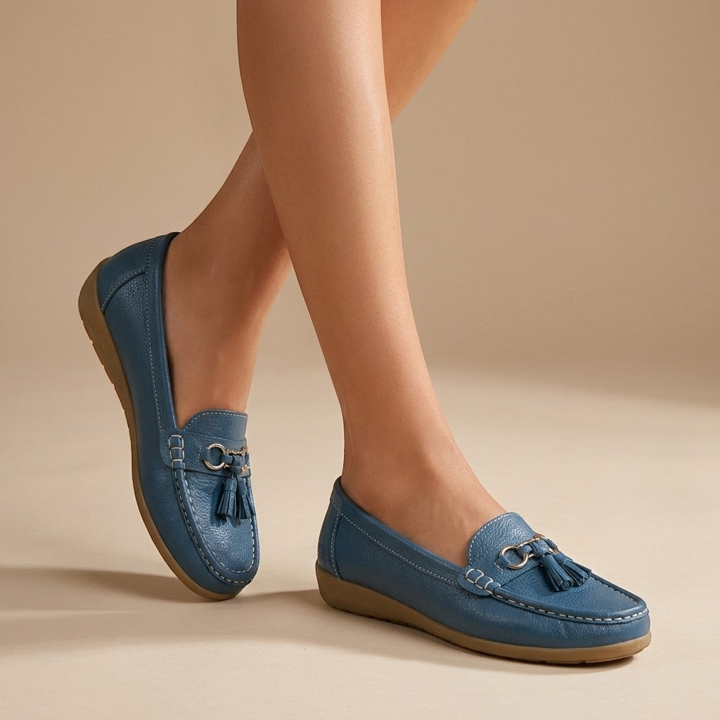 Solenne — Comfortable Leather Penny Loafers With Elegant Slip-On Tassel Design