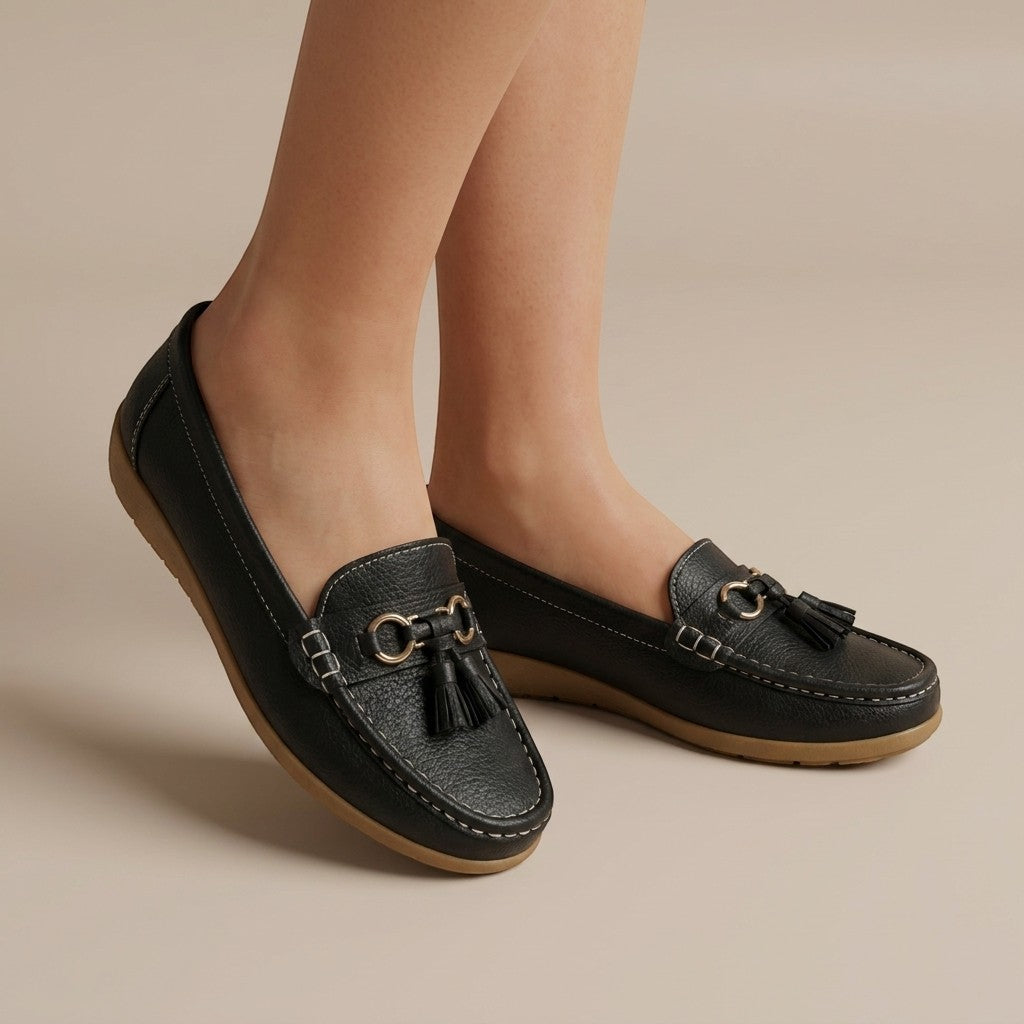 Solenne — Comfortable Leather Penny Loafers With Elegant Slip-On Tassel Design