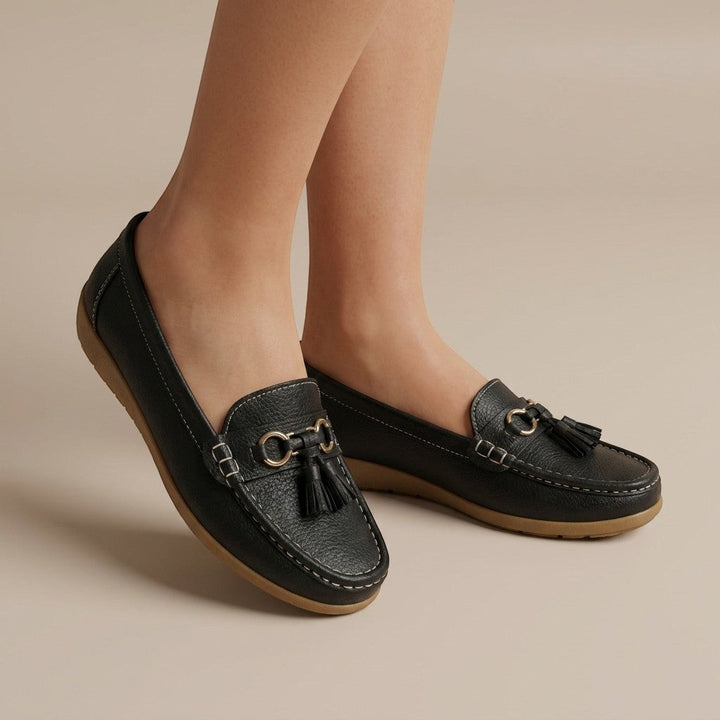 Solenne — Comfortable Leather Penny Loafers With Elegant Slip-On Tassel Design