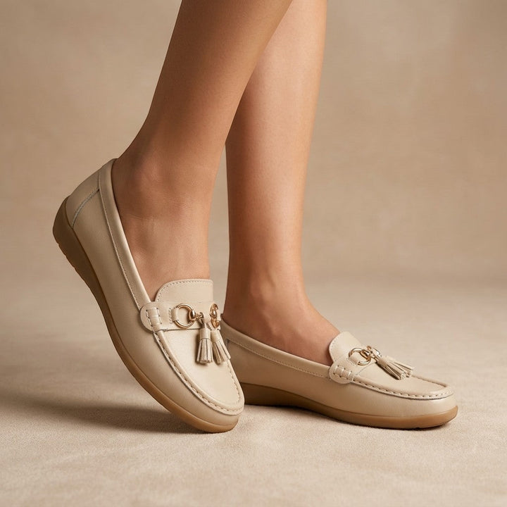 Solenne — Comfortable Leather Penny Loafers With Elegant Slip-On Tassel Design