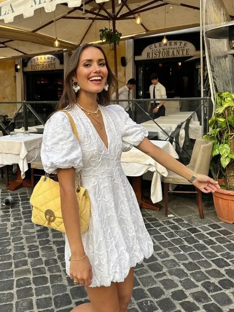 Magnolia — Airy Fabric Summer Dress In Elegant White With Embroidered Ruffles