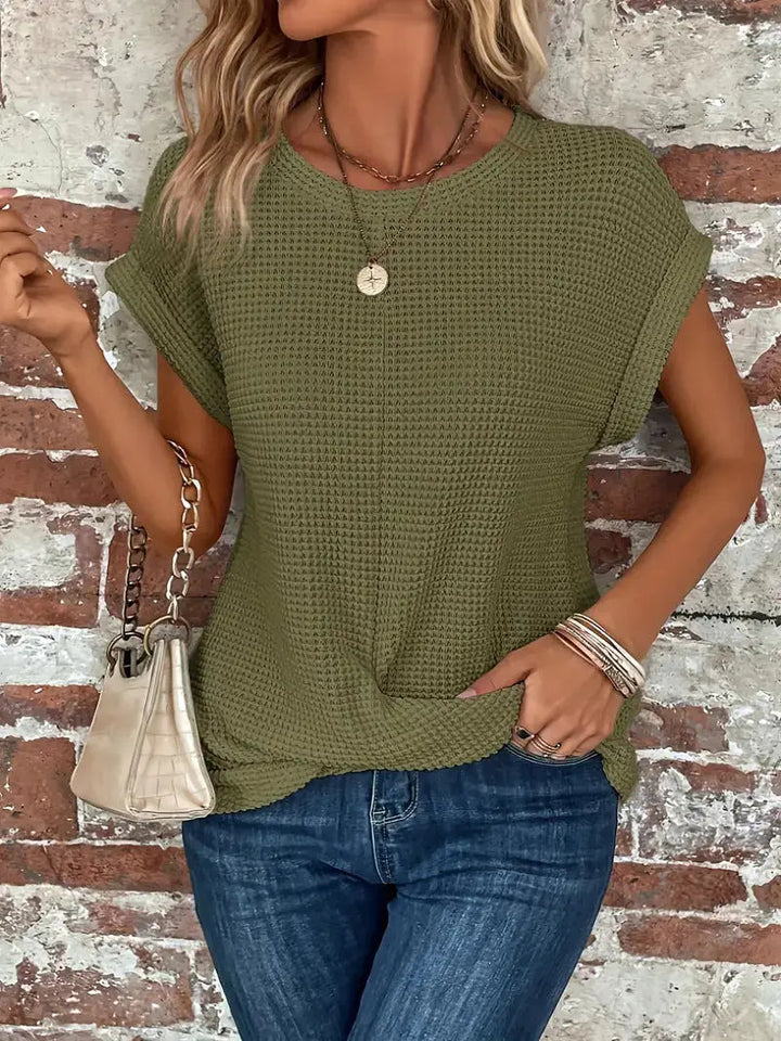 Quincy — Cotton Textured Waffle Knit Tee With Relaxed Fit Casual Style