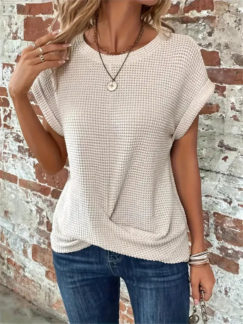 Quincy — Cotton Textured Waffle Knit Tee With Relaxed Fit Casual Style