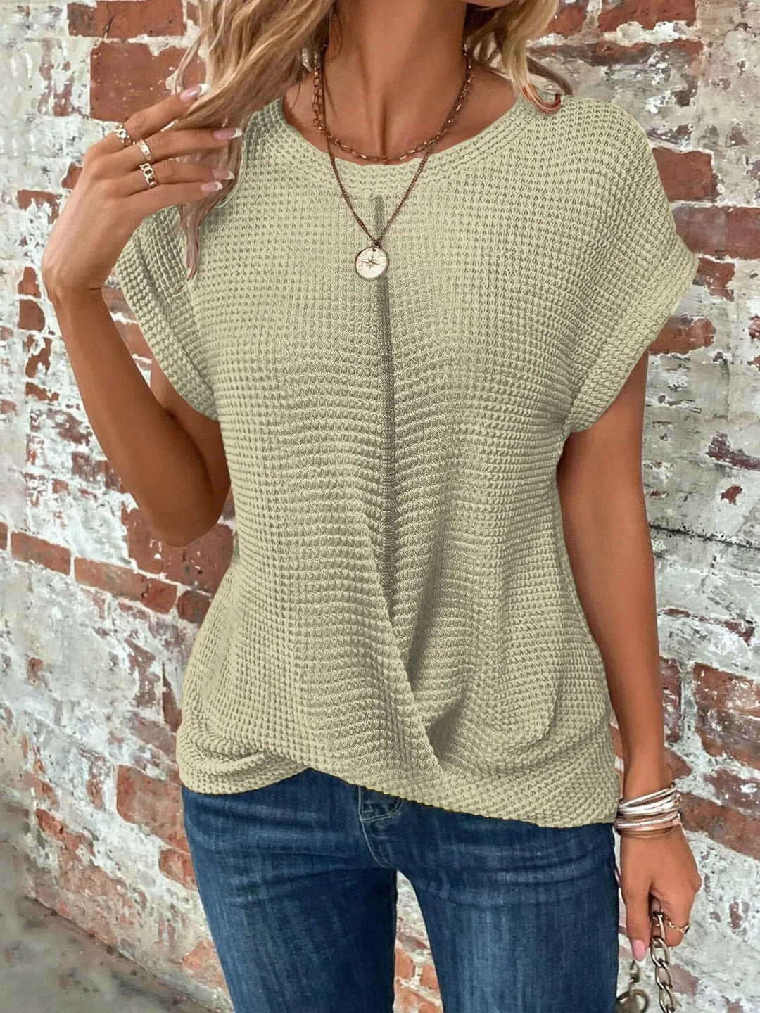 Quincy — Cotton Textured Waffle Knit Tee With Relaxed Fit Casual Style