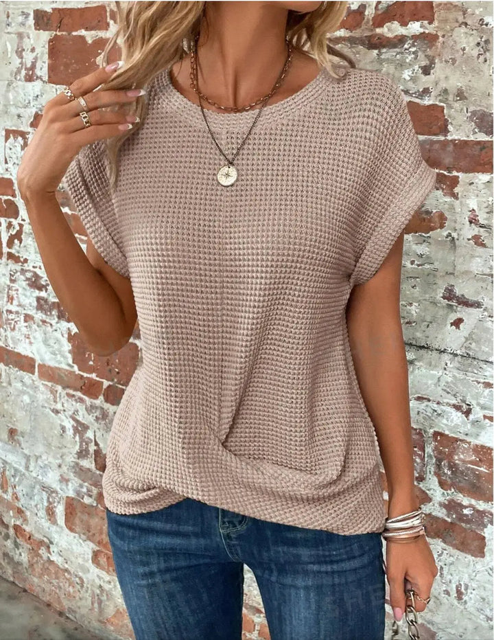 Quincy — Cotton Textured Waffle Knit Tee With Relaxed Fit Casual Style
