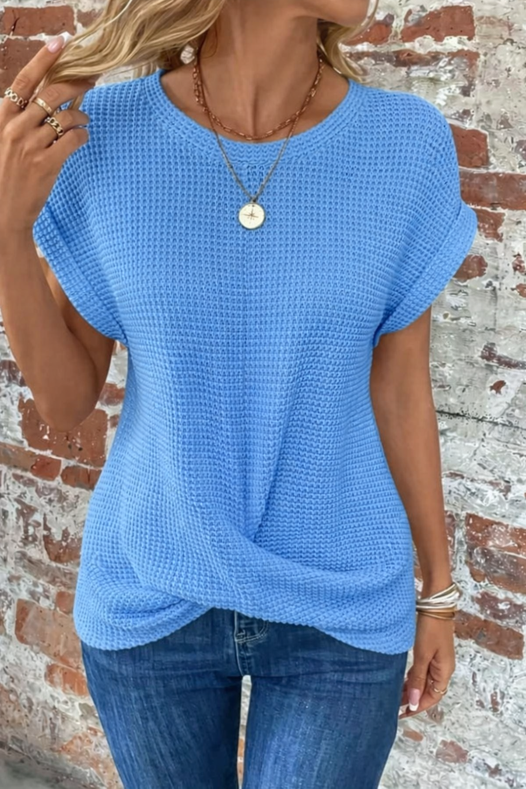Quincy — Cotton Textured Waffle Knit Tee With Relaxed Fit Casual Style