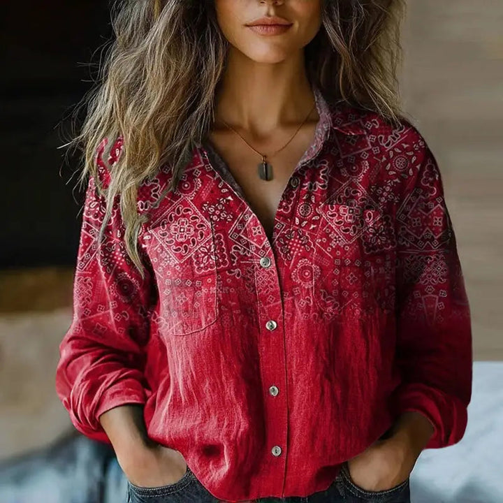 Marina — Cotton Vintage Patterned Blouse With Breezy Relaxed Summer Fit