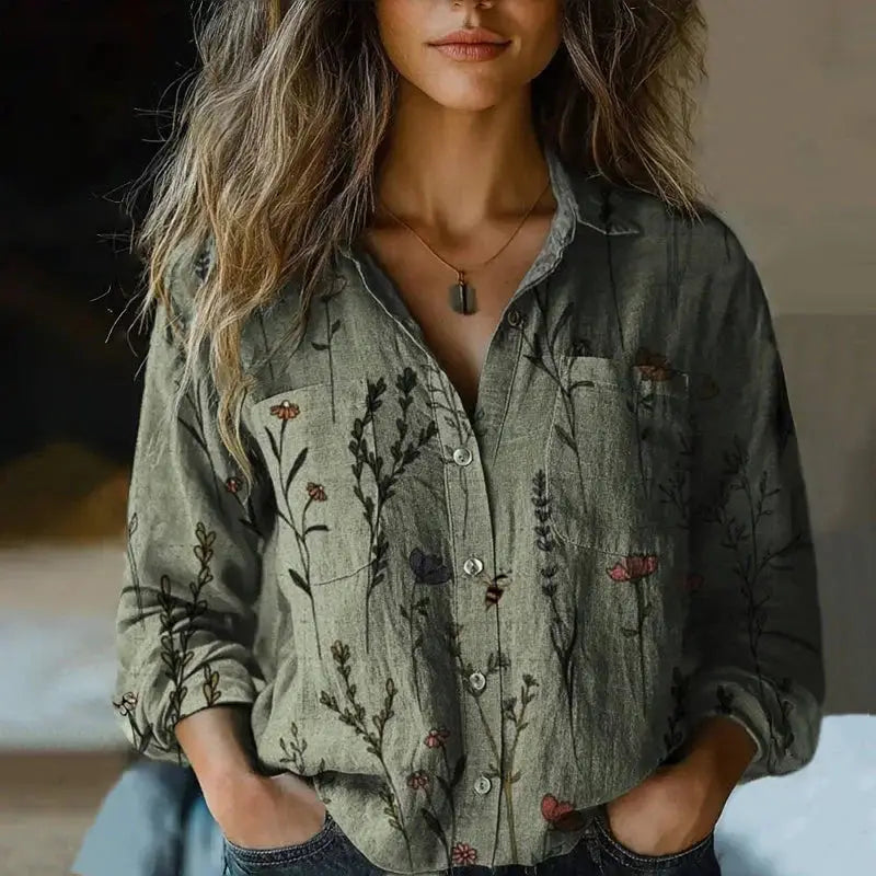 Marina — Cotton Vintage Patterned Blouse With Breezy Relaxed Summer Fit