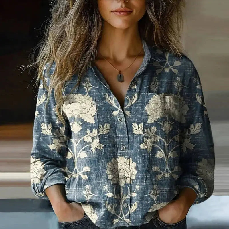 Marina — Cotton Vintage Patterned Blouse With Breezy Relaxed Summer Fit