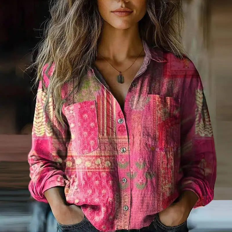 Marina — Cotton Vintage Patterned Blouse With Breezy Relaxed Summer Fit