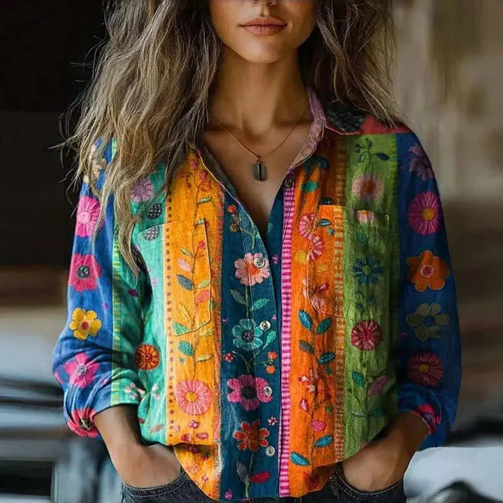Marina — Cotton Vintage Patterned Blouse With Breezy Relaxed Summer Fit
