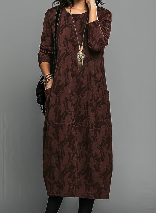 Wynter — Cozy Knit Midi Dress With Relaxed Long Sleeves And Pockets For Winter