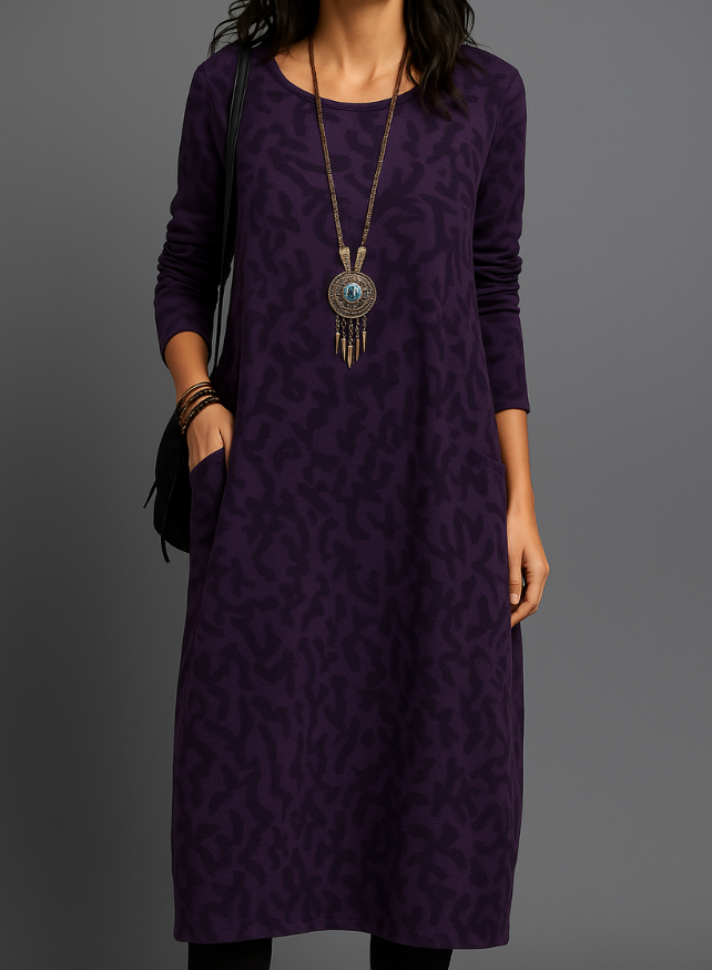 Wynter — Cozy Knit Midi Dress With Relaxed Long Sleeves And Pockets For Winter