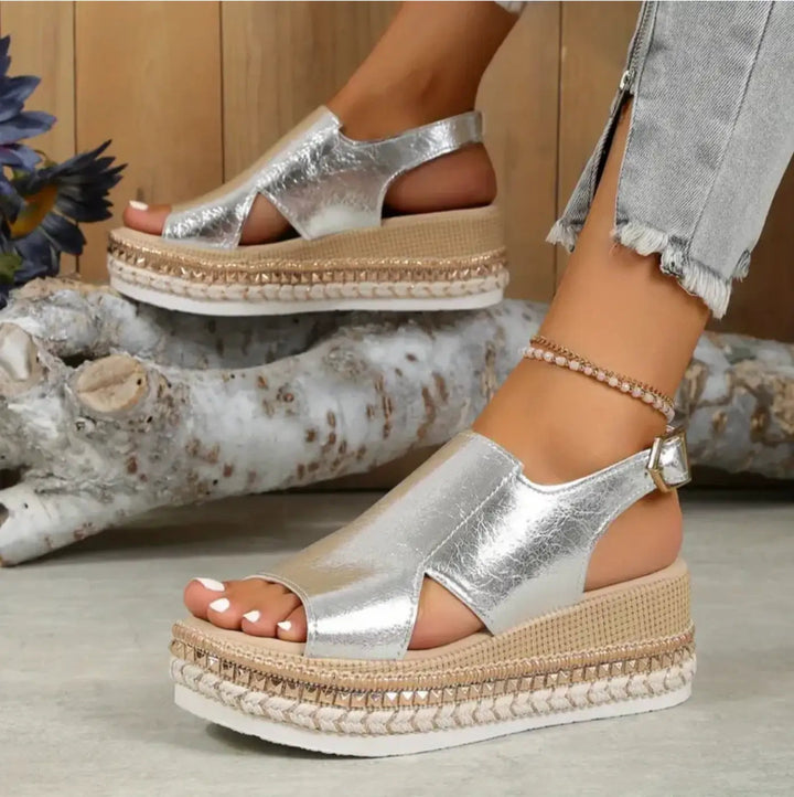 Crocgloss — Crocodile Embossed Sandals With Glossy Wedge Elegant Comfort Design
