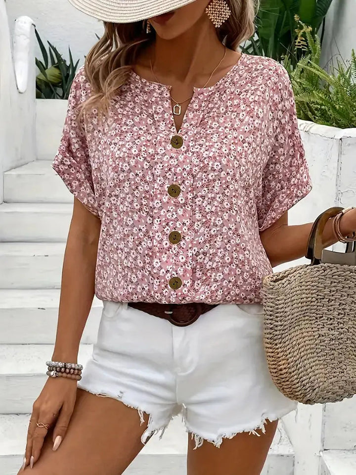Daphne — Ditsy Floral Print Blouse With Relaxed Puff Sleeve Summer Style