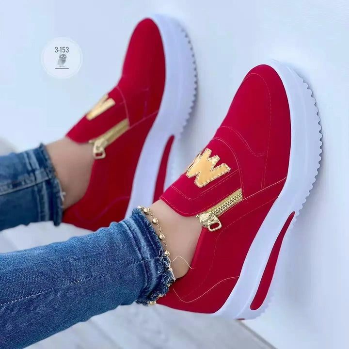 Zipperchic — Fabric Slip-On Sneakers With Chic Casual Zipper Detail Design