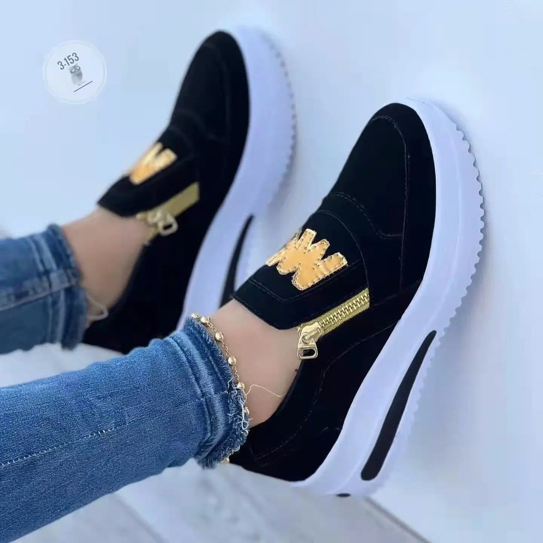 Zipperchic — Fabric Slip-On Sneakers With Chic Casual Zipper Detail Design