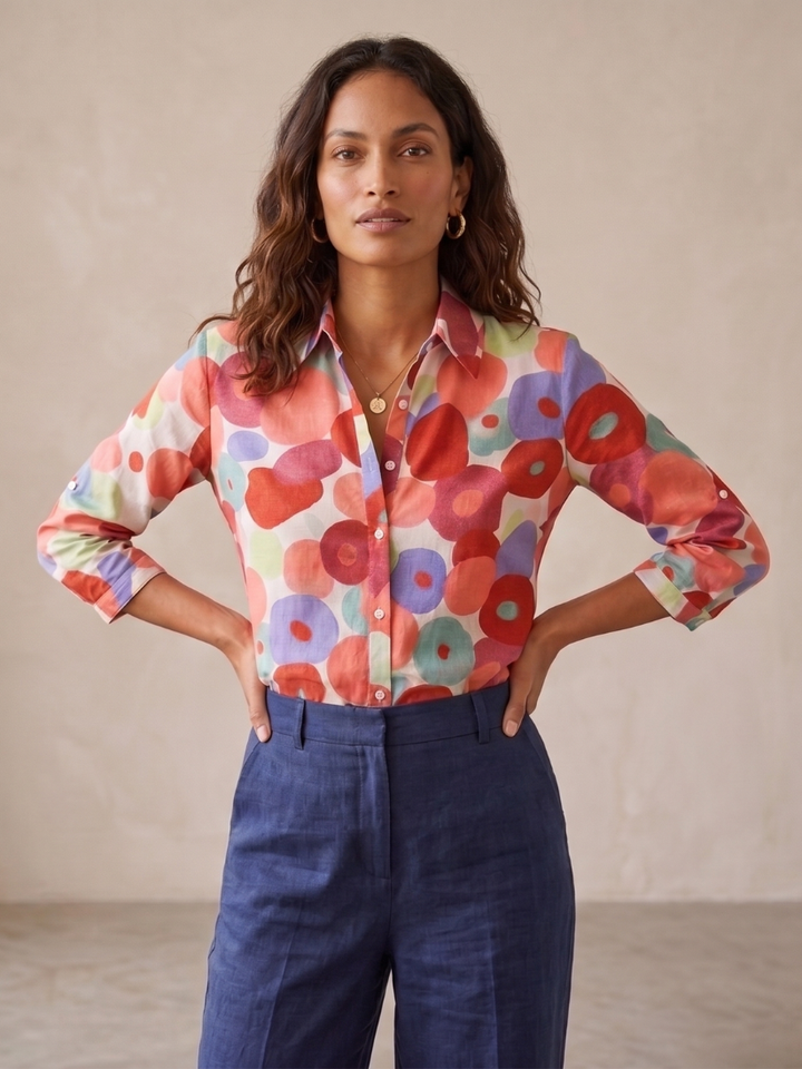 Natalia — Floral Print Long Sleeve Blouse With Elegant Button-Down Office Style