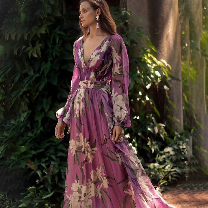 Florence — Floral Chiffon Maxi Dress For Elegant Long-Sleeve Summer Styling