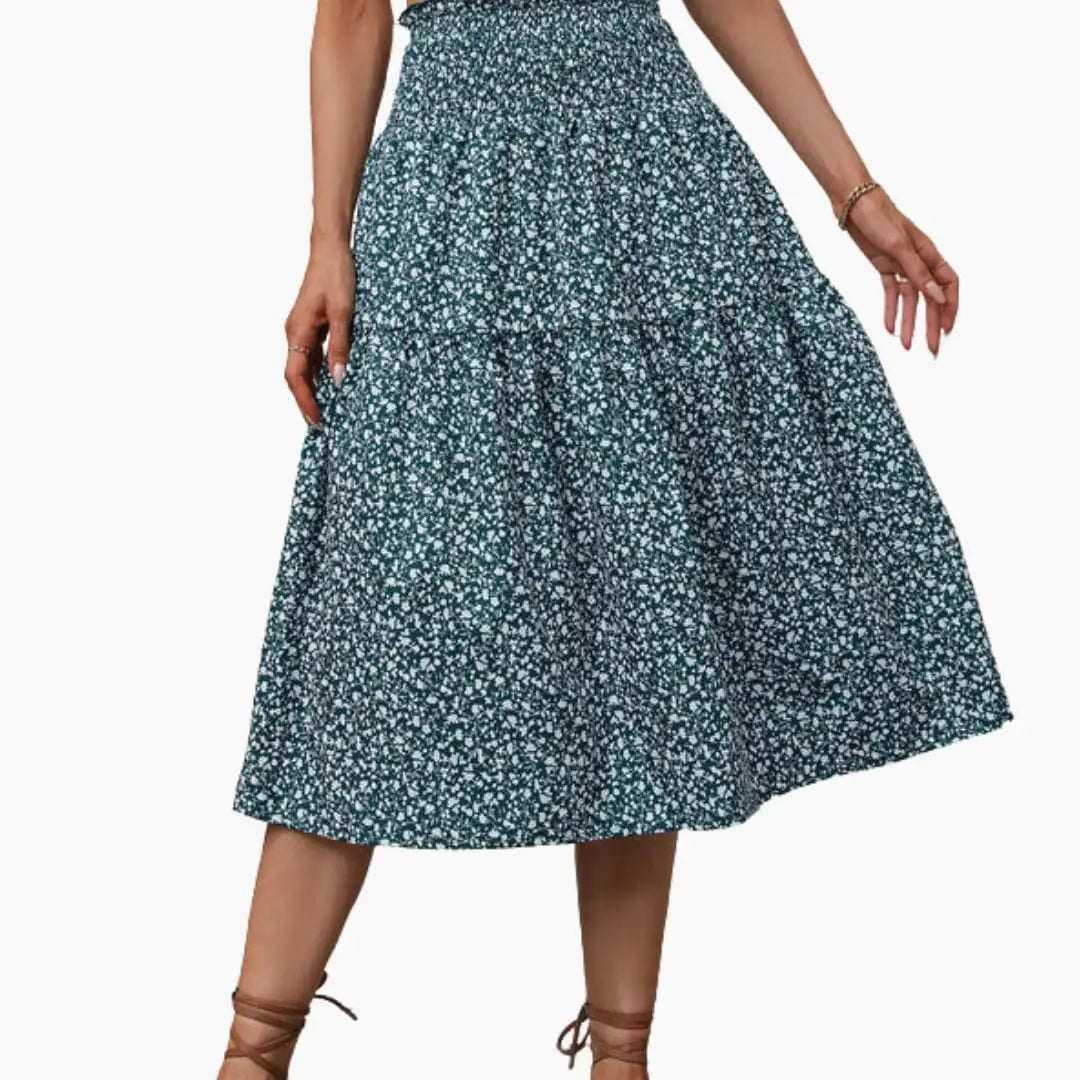Florabelle — Floral Print Maxi Skirt With Flowing Ruffled Design For Summer