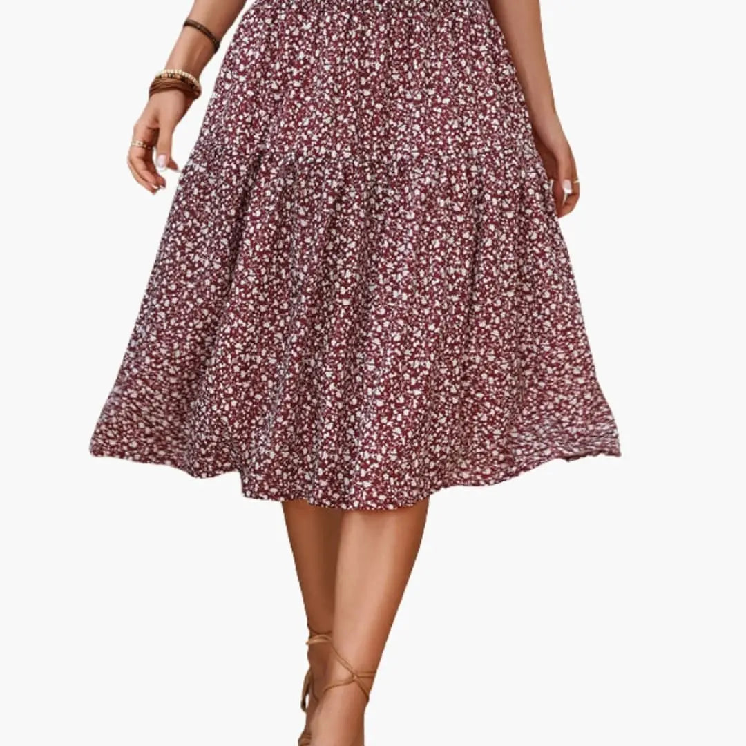 Florabelle — Floral Print Maxi Skirt With Flowing Ruffled Design For Summer
