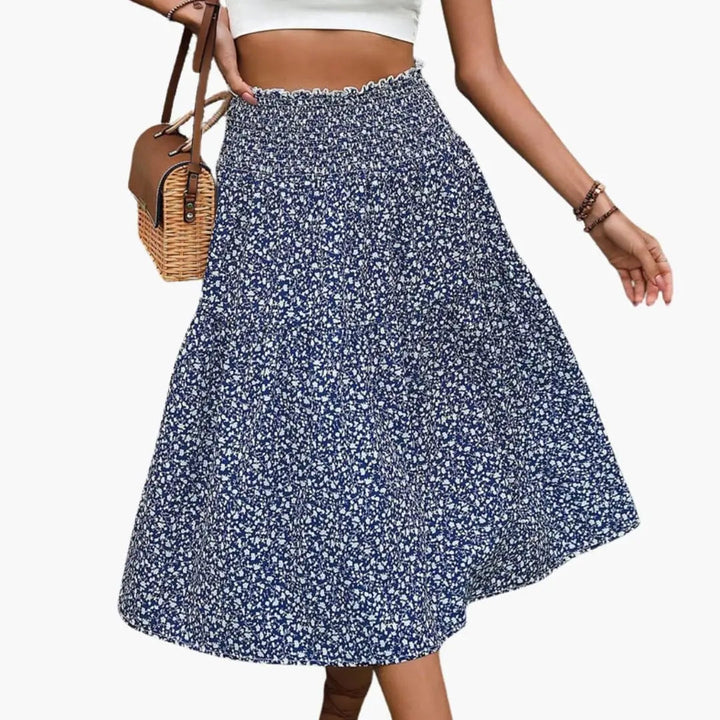 Florabelle — Floral Print Maxi Skirt With Flowing Ruffled Design For Summer
