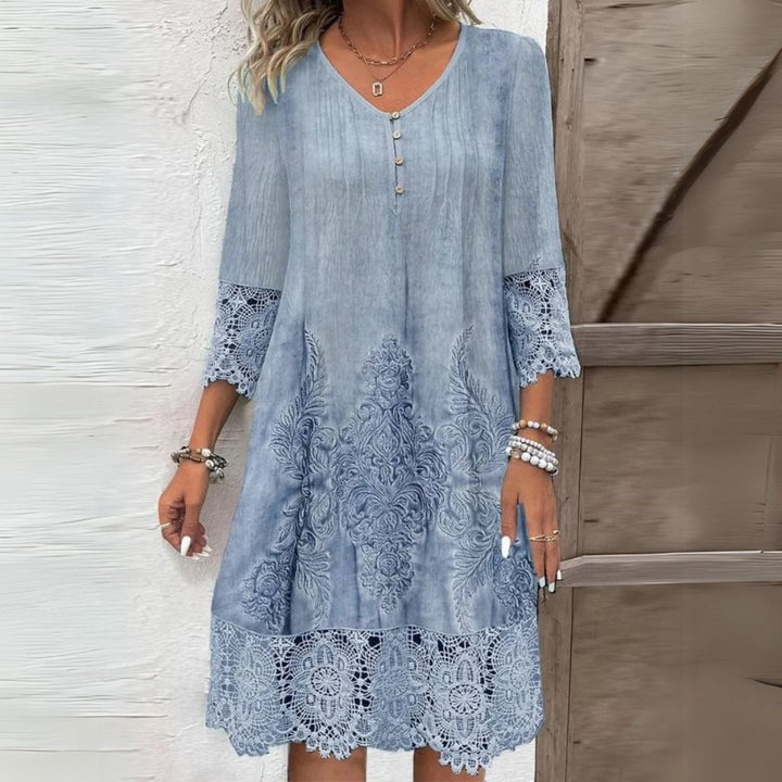 Marisol — Floral Print Midi Dress With Elegant Structured Embroidered Accents