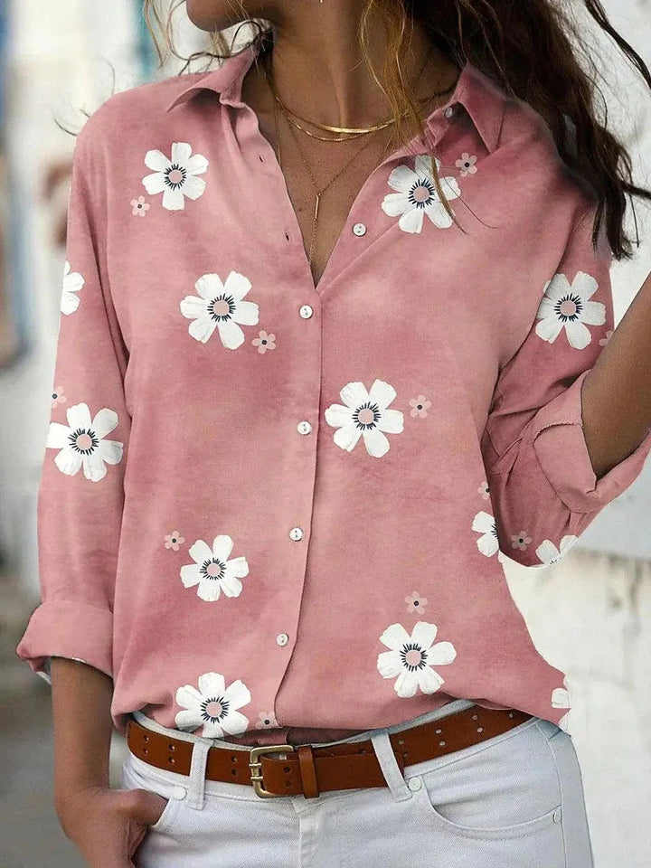 Esperanza — Floral Print Polyester Blouse With Relaxed Long Sleeve Summer Style