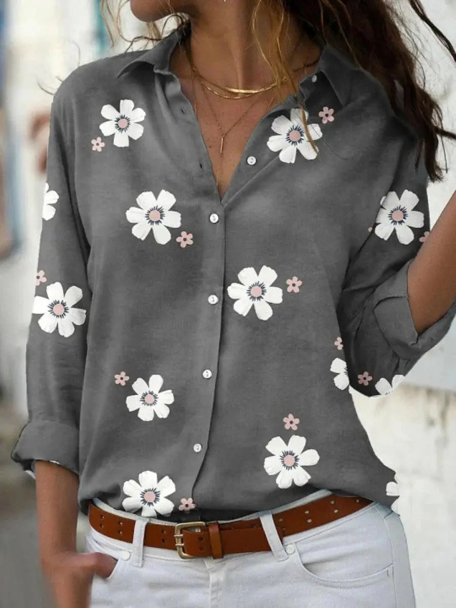 Esperanza — Floral Print Polyester Blouse With Relaxed Long Sleeve Summer Style