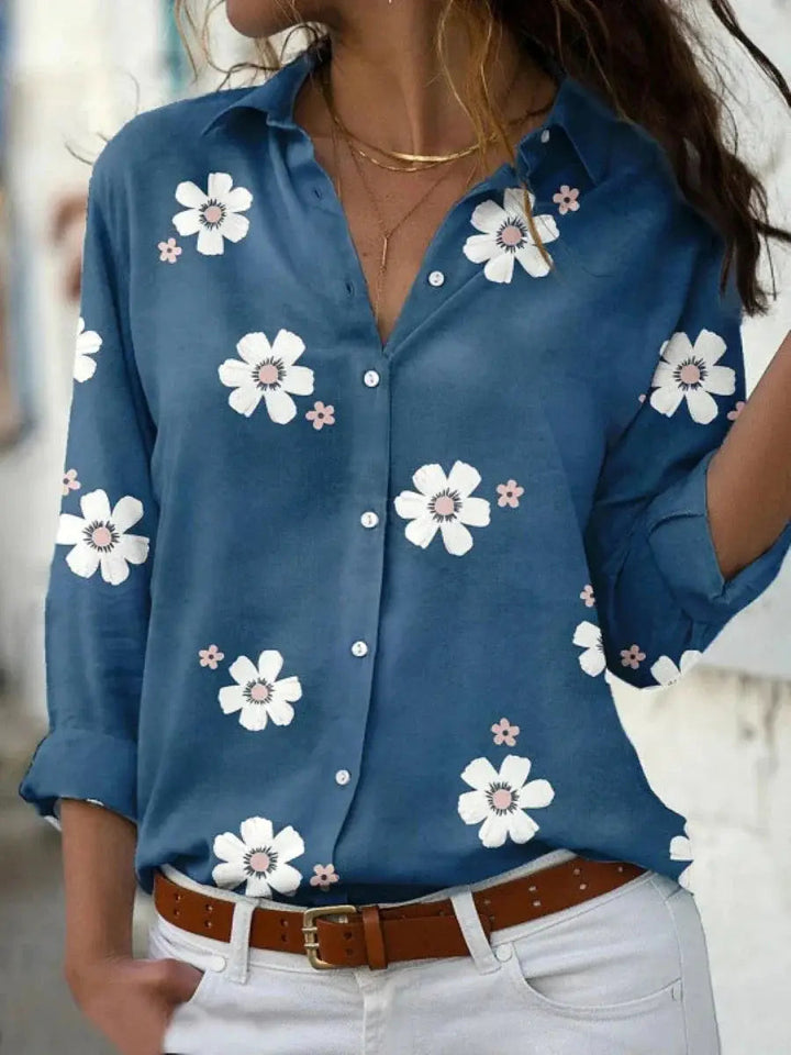 Esperanza — Floral Print Polyester Blouse With Relaxed Long Sleeve Summer Style