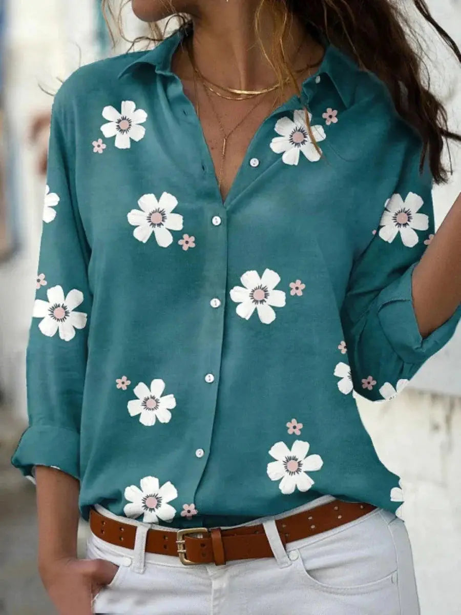 Esperanza — Floral Print Polyester Blouse With Relaxed Long Sleeve Summer Style