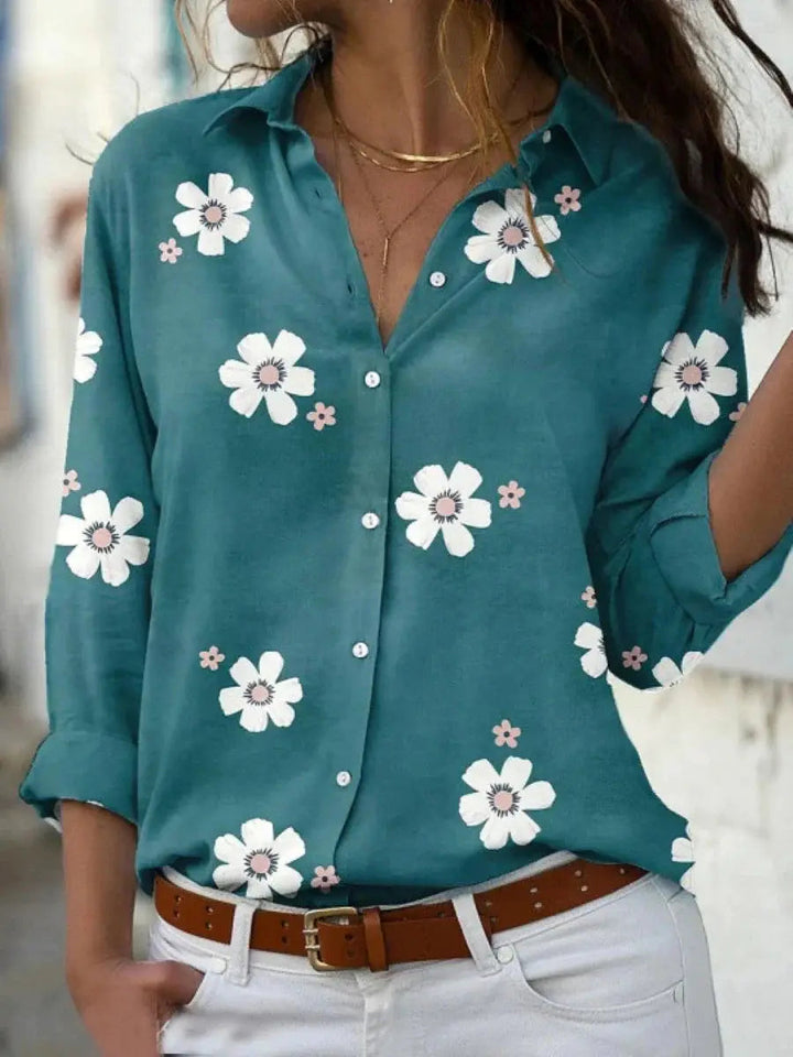 Esperanza — Floral Print Polyester Blouse With Relaxed Long Sleeve Summer Style