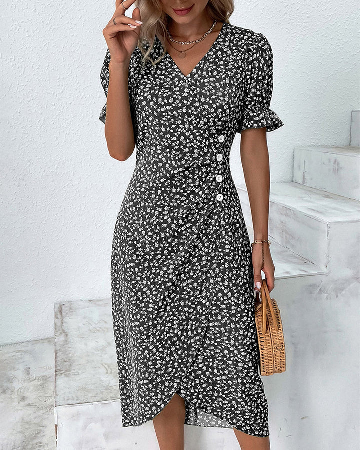 Marguerite — Floral Wrap Dress With Adjustable V-Neck For Elegant Summer Midi Style